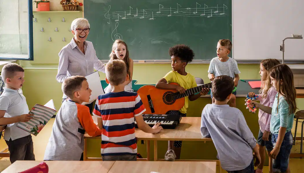 children playing music